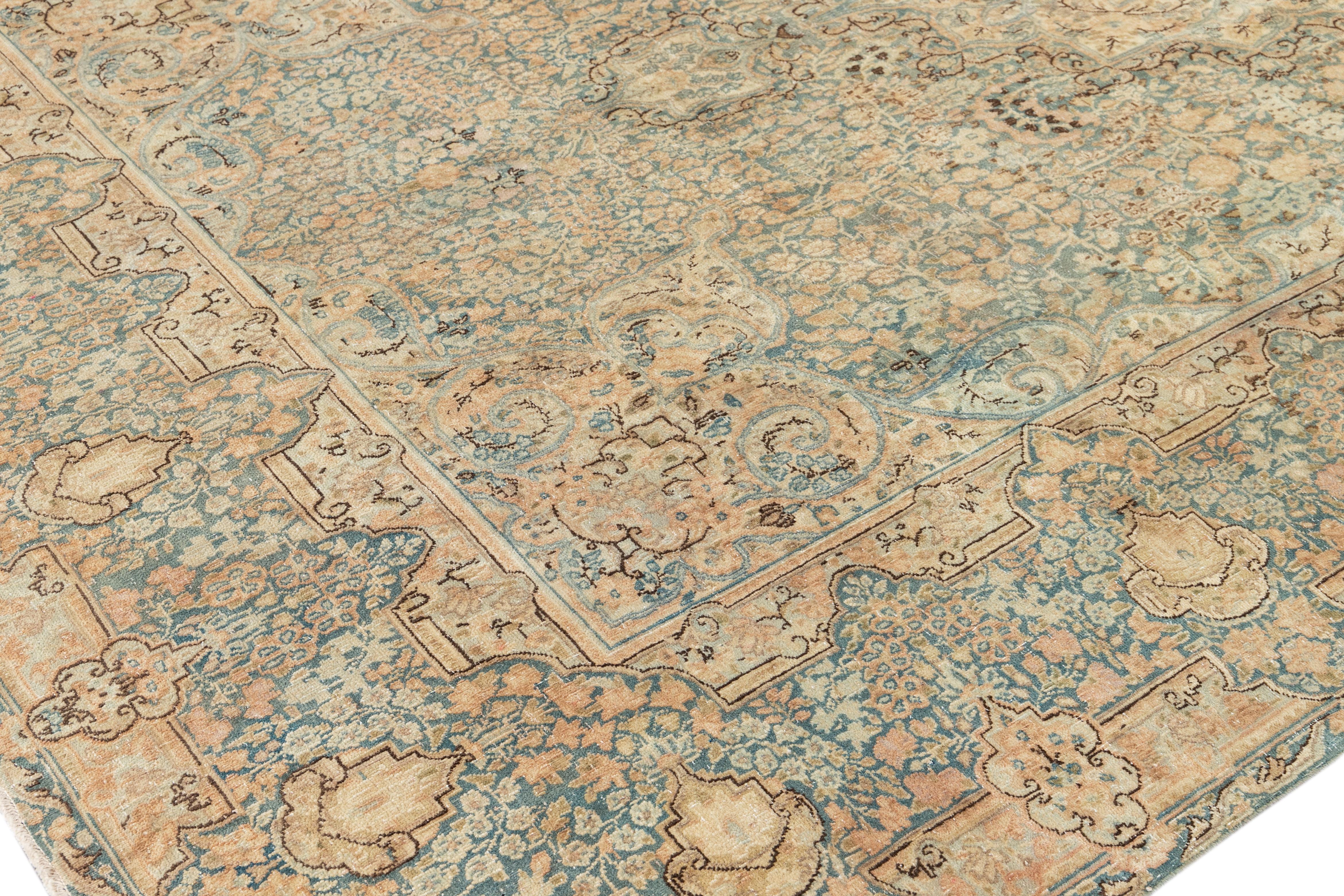 Vieux tapis en laine sarcelle vieilli en vente 1