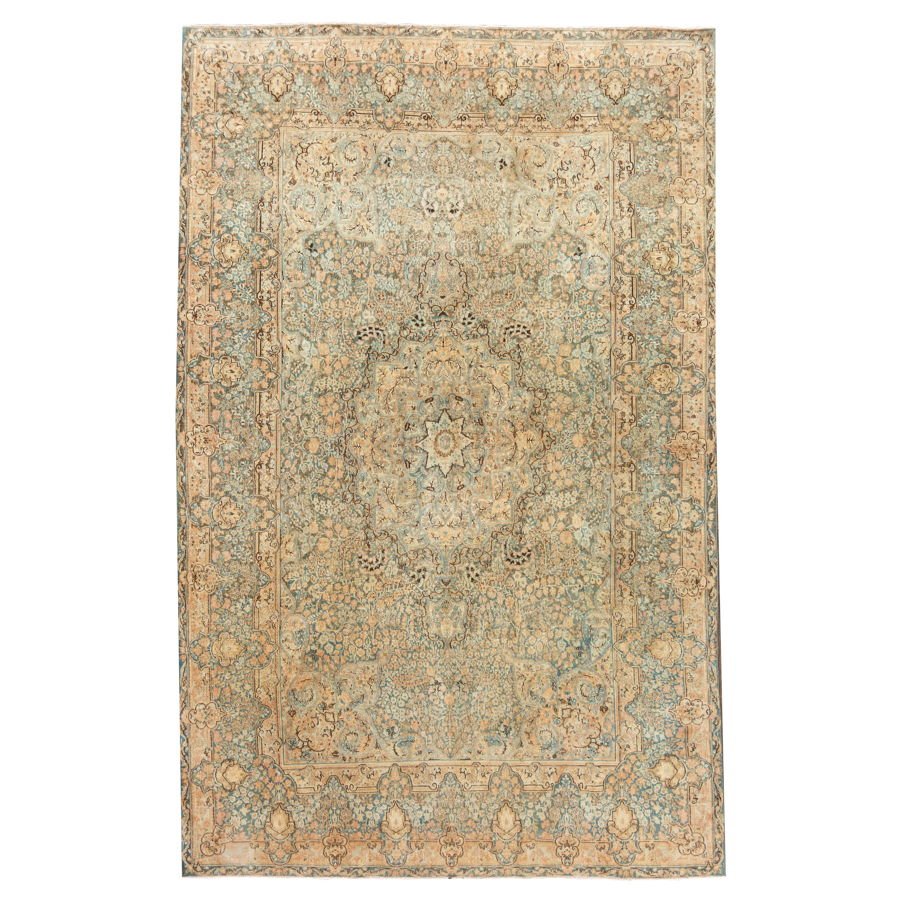 Vieux tapis en laine sarcelle vieilli