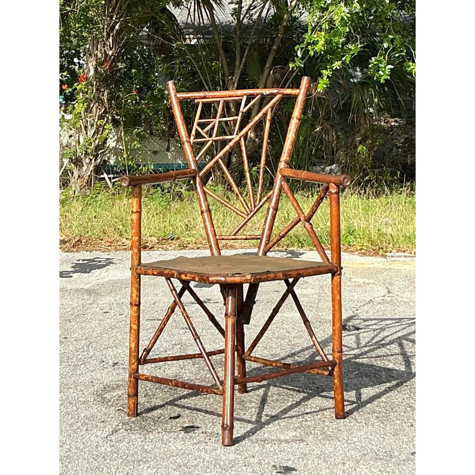 Vintage Distressed Schildkröte Bambus Stuhl im Angebot 4