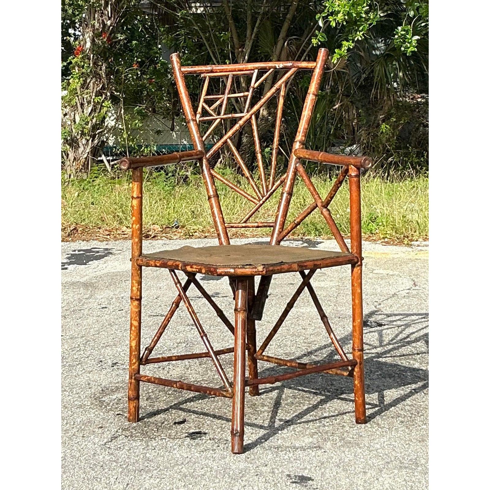 Vintage Distressed Schildkröte Bambus Stuhl im Angebot 3