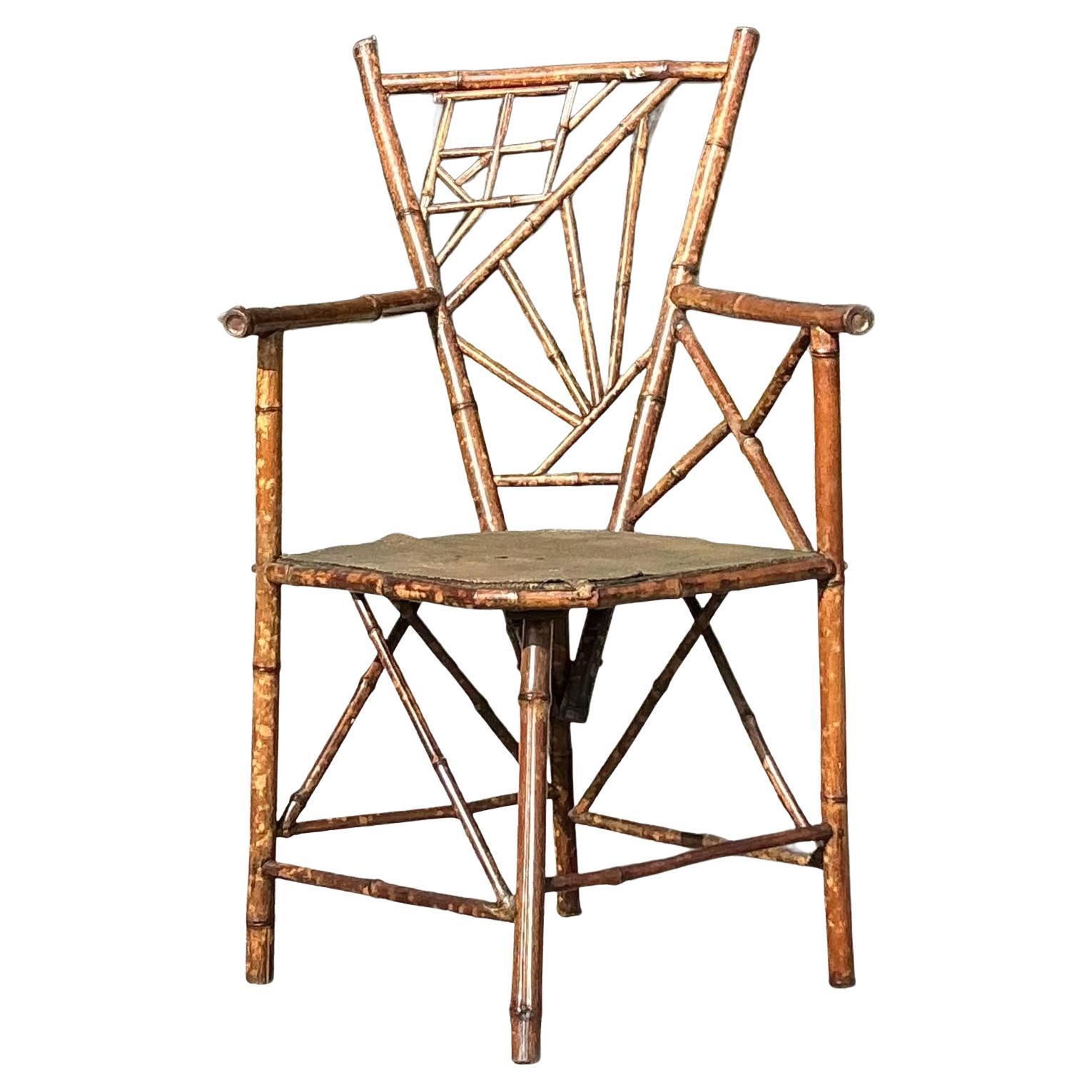 Vintage Distressed Tortoise Bamboo Chair