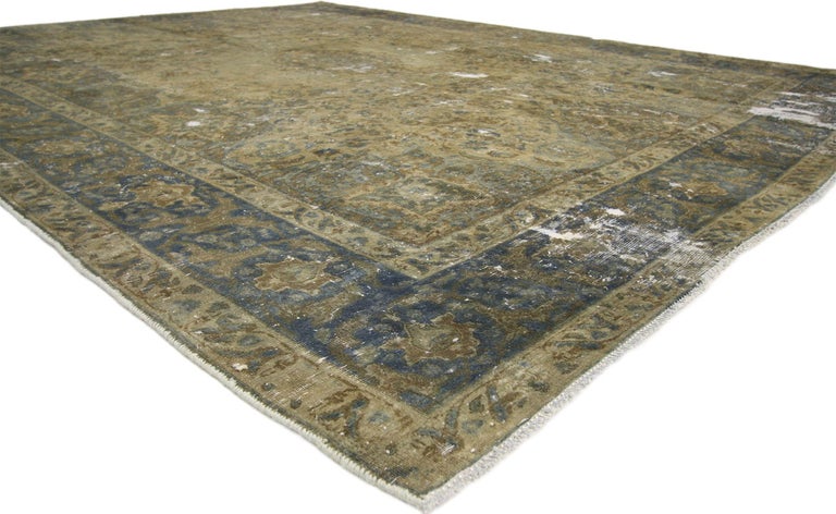 Vintage Distressed Turkish Industrial Area Rug with Rustic Gustavian ...
