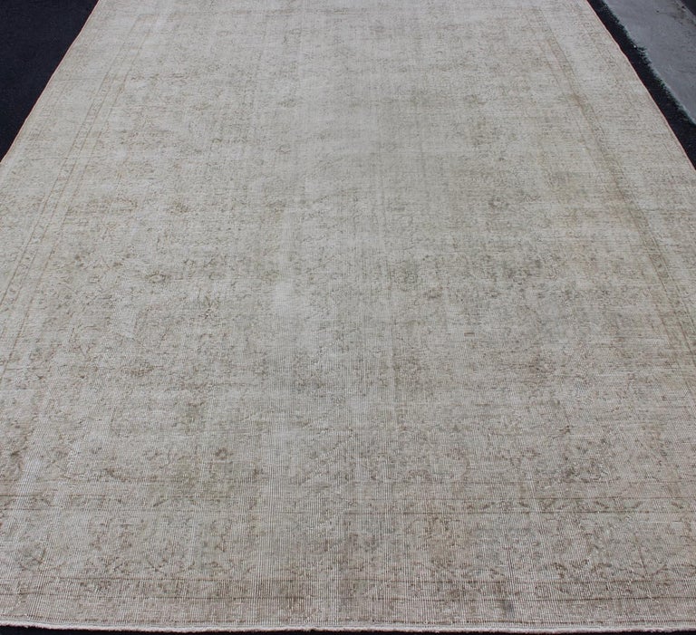 Vintage Distressed Turkish Rug with All-Over Pattern in Light Cream ...
