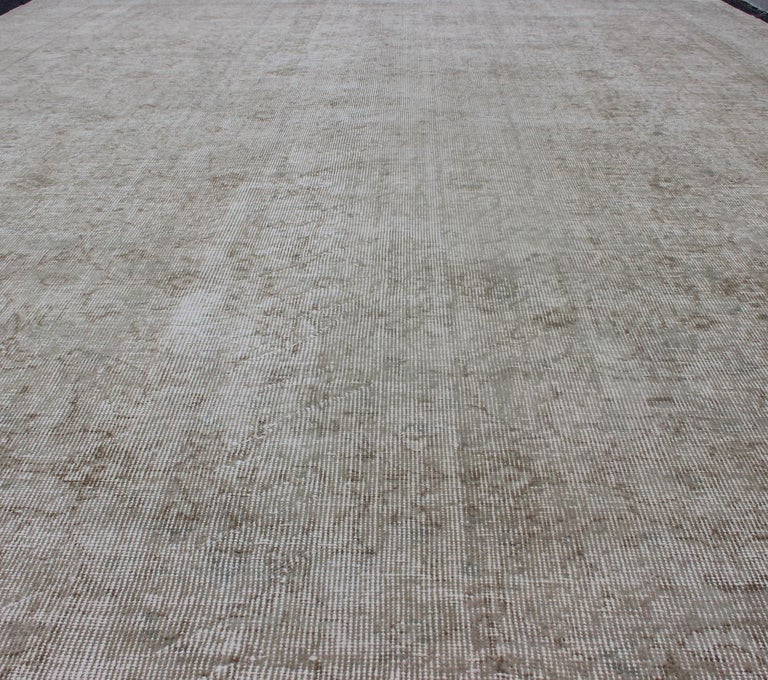 Vintage Distressed Turkish Rug with All-Over Pattern in Light Cream ...