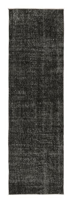 Vintage Distressed Turkish Runner, Solid Monochrome in Charcoal - Rug & Kilim