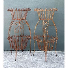Vintage Distressed Wire Plant Stands - A Pair