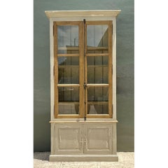 Vintage Distressed Wood and Glass Tall Cabinet