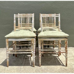 Vintage Distressed Wood Faux Bamboo Spindle Back Chairs - Set of 4