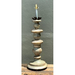Vintage Distressed Wood Table Lamp