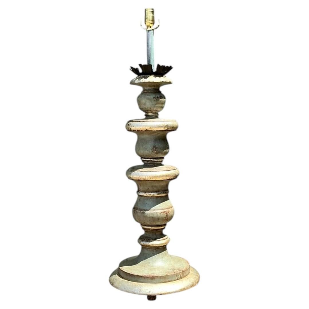 Vintage Distressed Wood Table Lamp For Sale