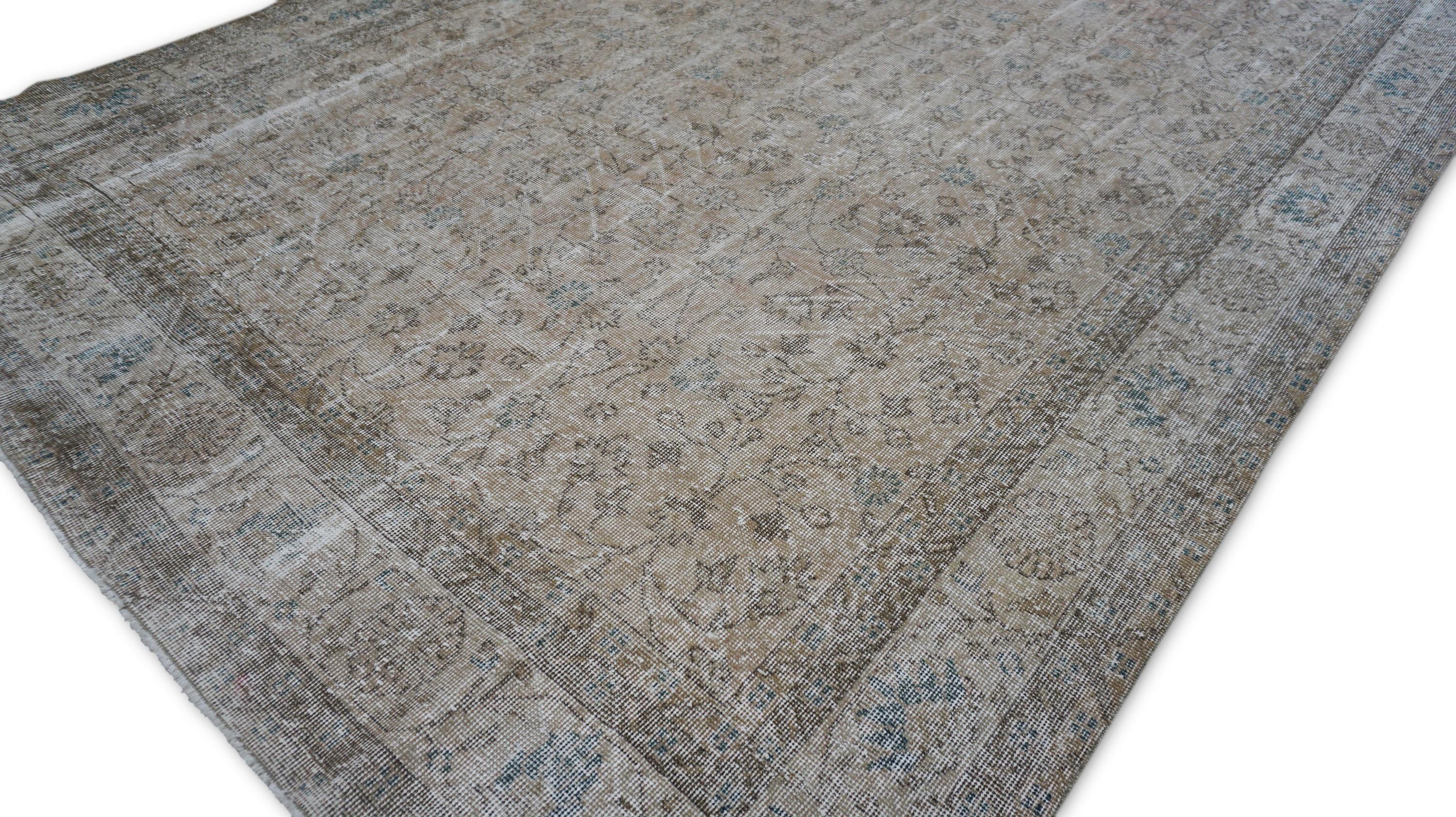XX secolo Tappeto turco vintage in lana invecchiata dai toni neutri, 7'3