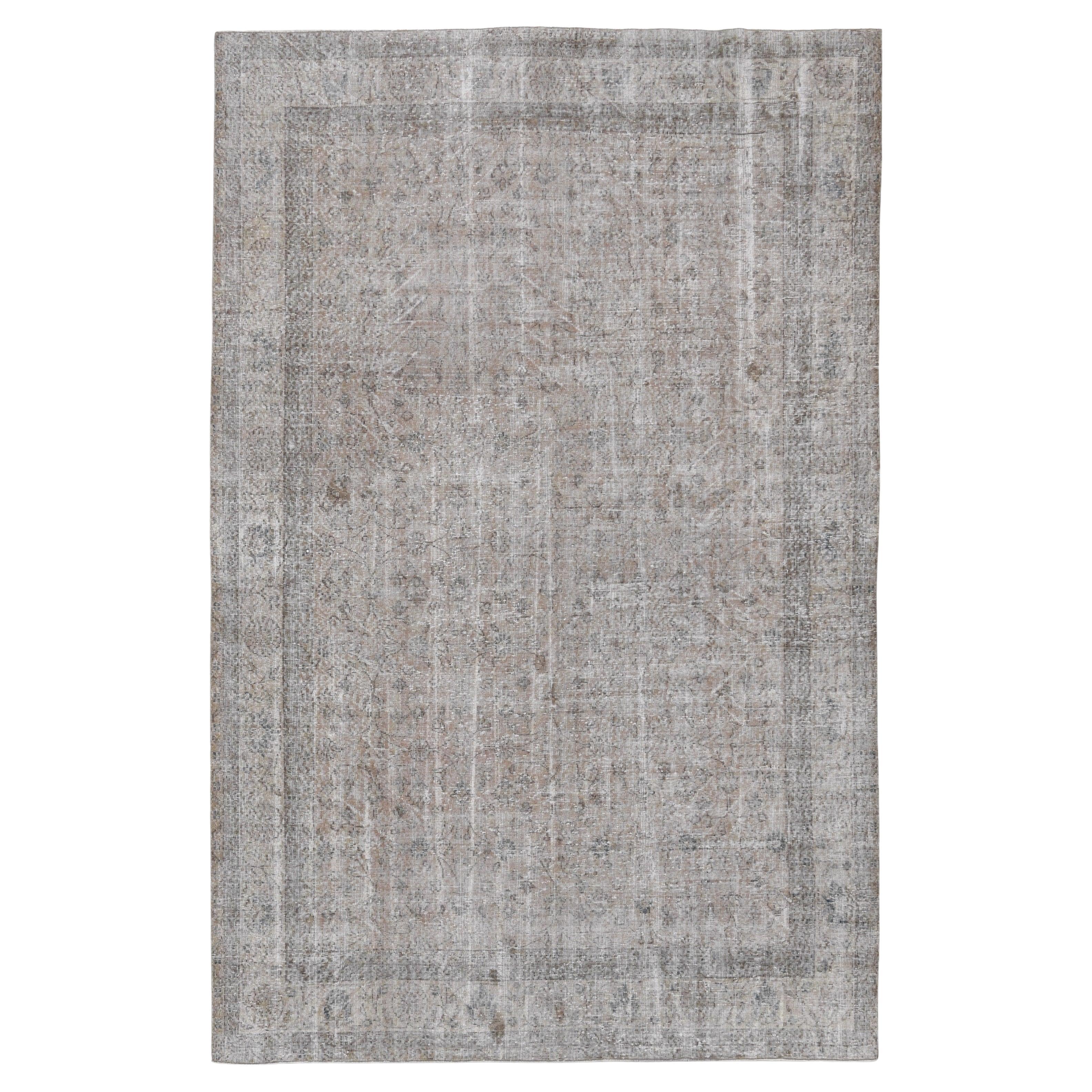 Alfombra turca de lana envejecida vintage en tonos neutros suaves, 7'3" × 11'1