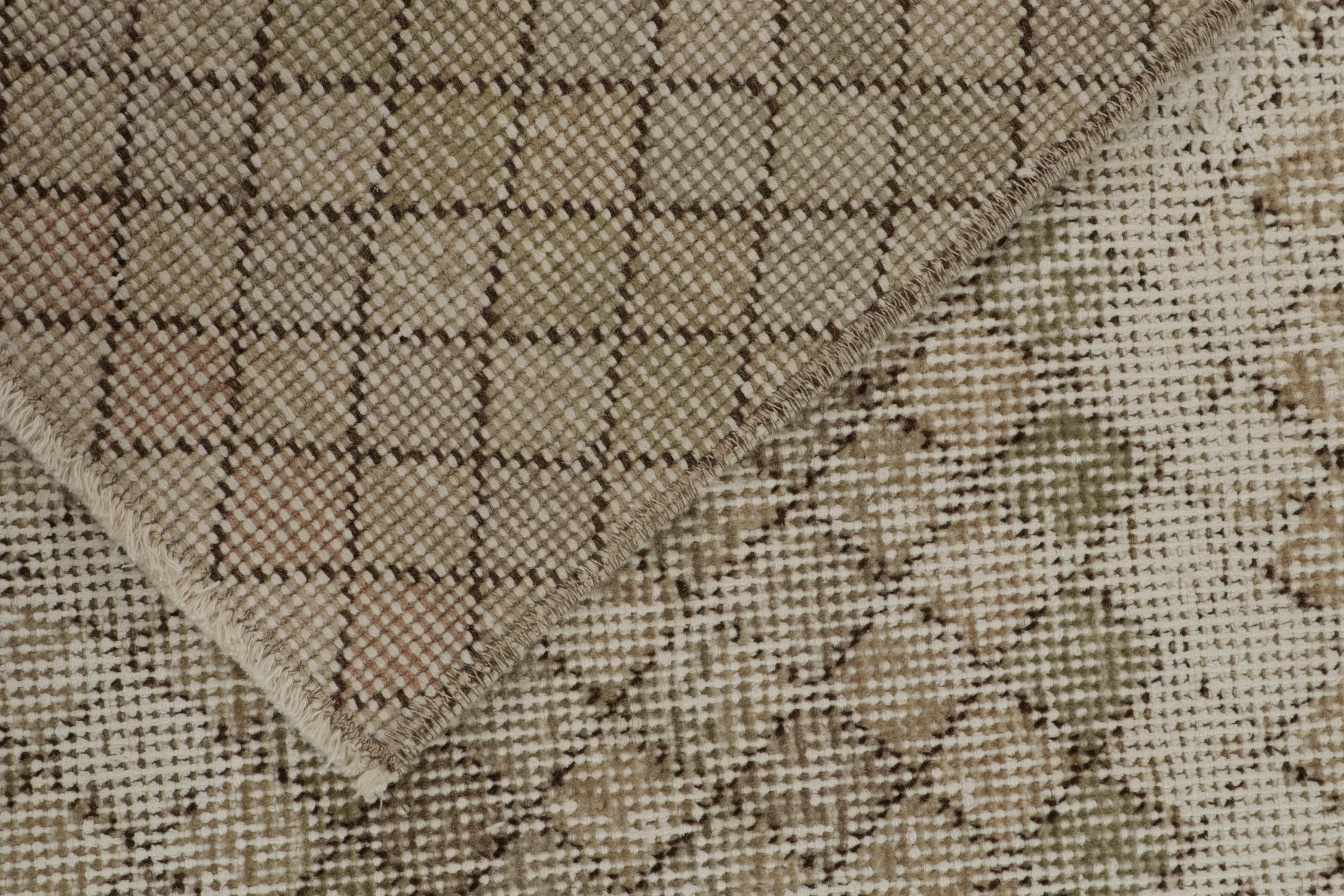 Wool Vintage Distressed Zeki Müren Rug in Beige Geometric Pattern For Sale