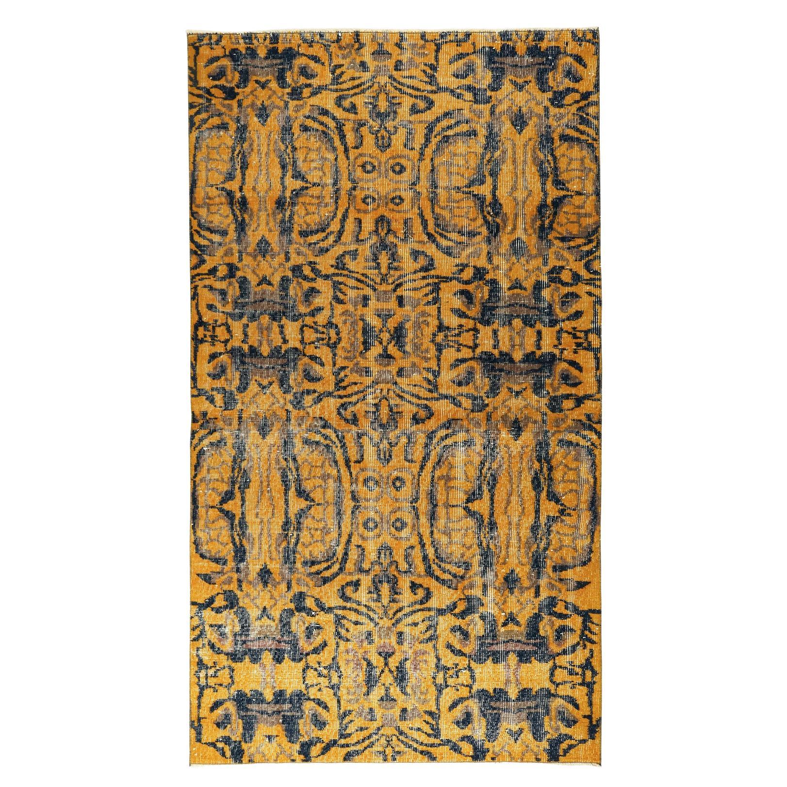 Vintage Distressed Zeki Muren Rug in Gold and Blue Patterns, by Rug & Kilim For Sale