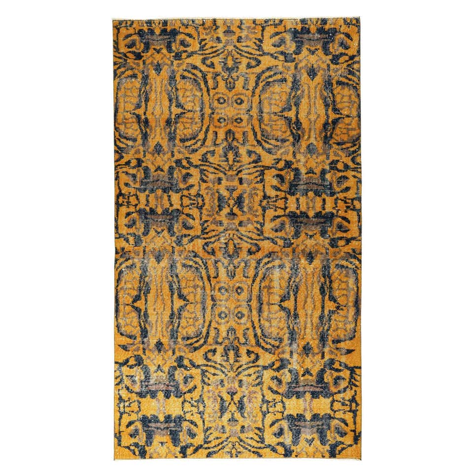 Vintage Distressed Zeki Muren Rug in Gold and Blue Patterns, by Rug and ...