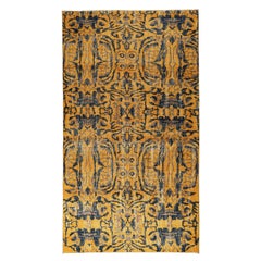 Retro Distressed Zeki Muren Rug in Gold and Blue Patterns, by Rug & Kilim