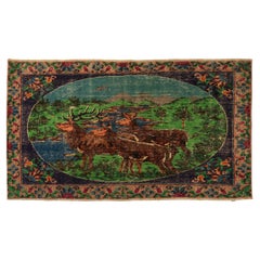 Vintage Distressed Zeki Müren Rug in Multicolor Animal Pictorial, by Rug & Kilim