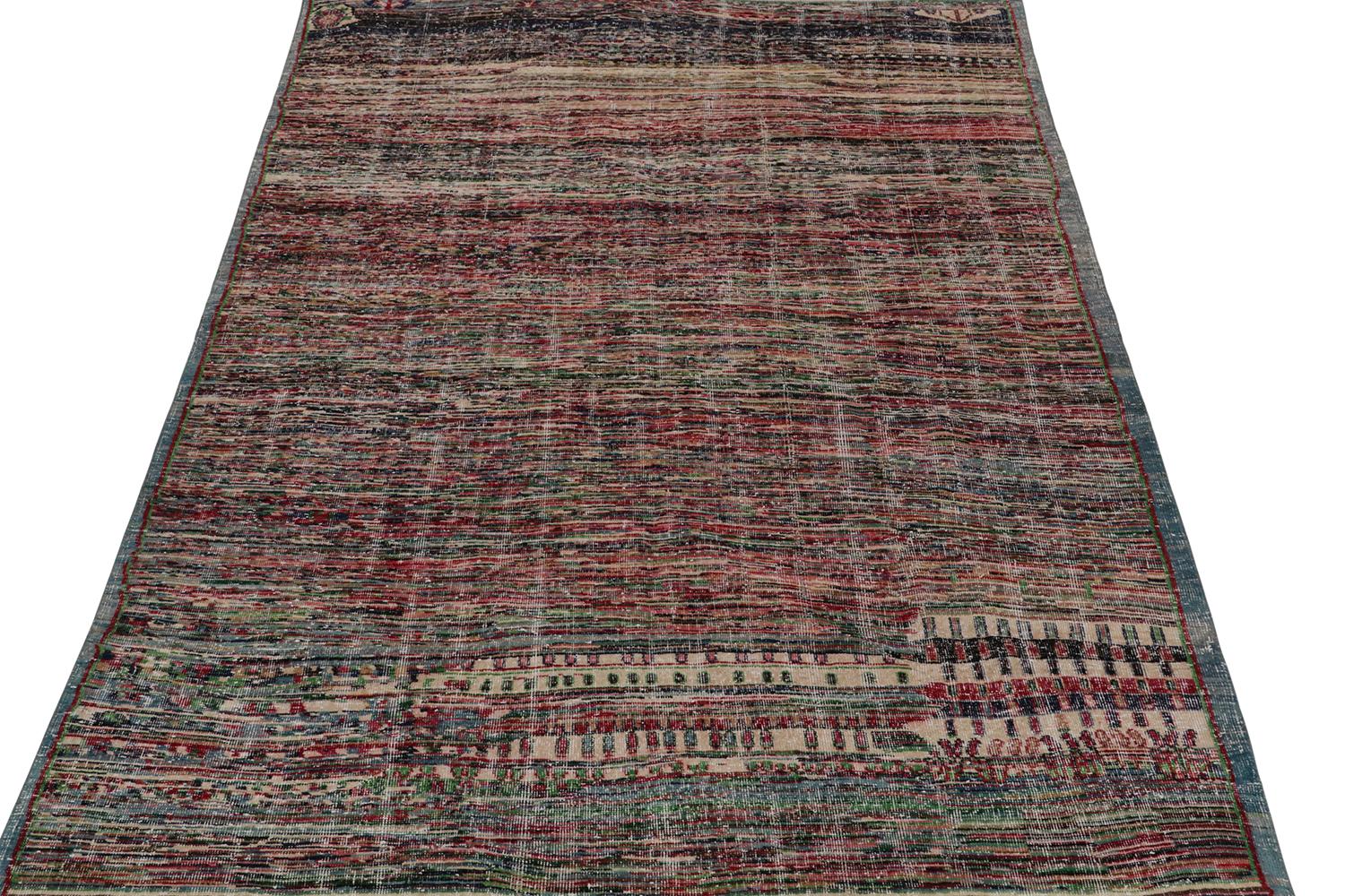 Turkish Vintage Distressed Zeki Muren Rug in Polychromatic Patterns, by Rug & Kilim For Sale