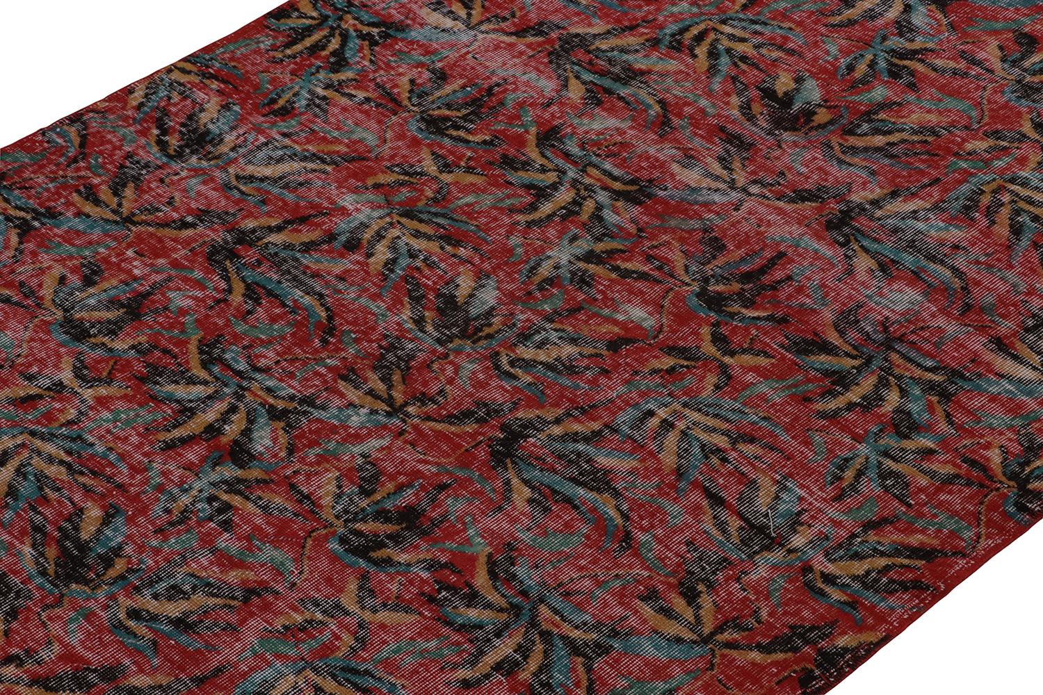 Hand-Knotted Vintage Distressed Zeki Müren Rug in Red and Black Patterns by Rug & Kilim For Sale