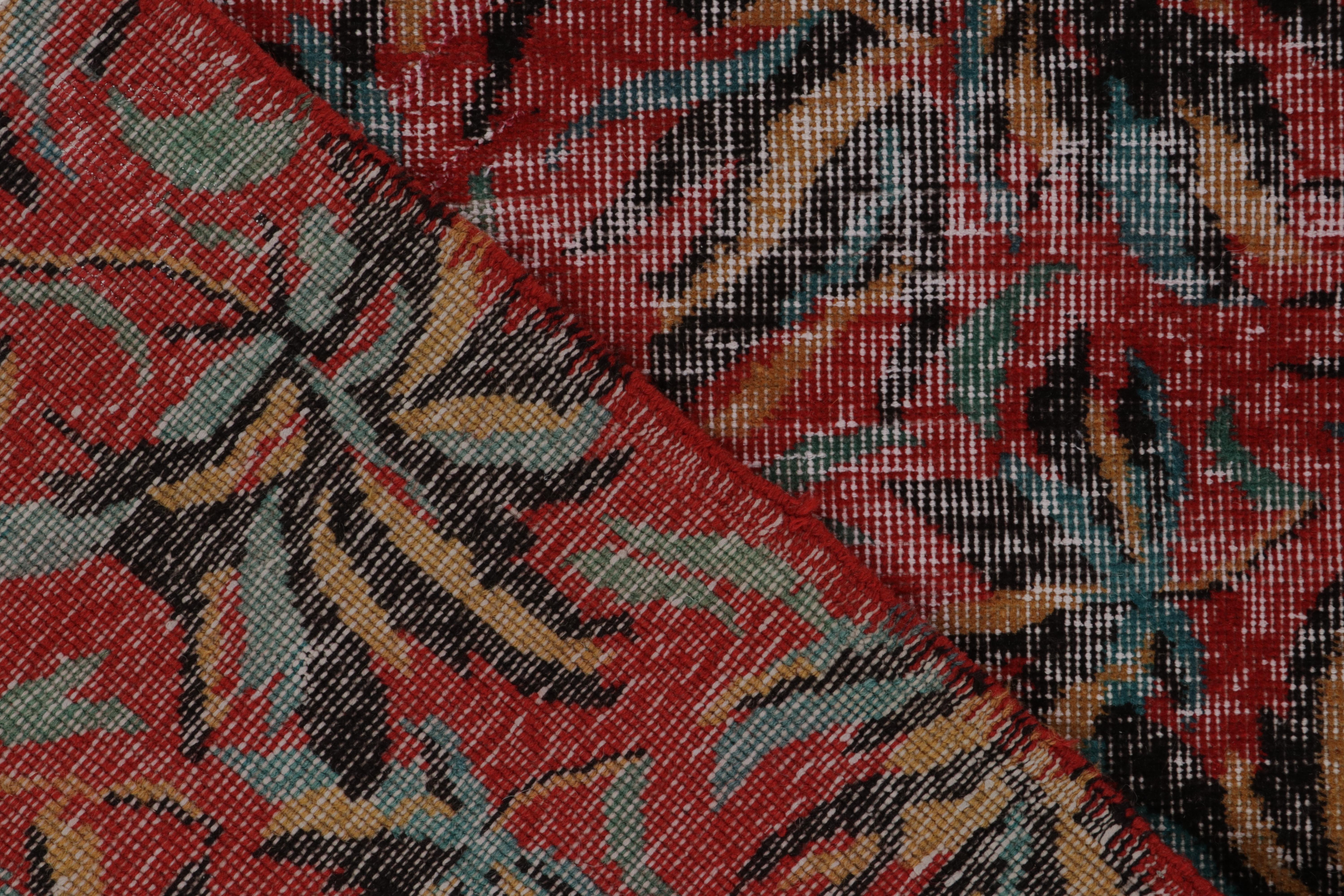 Wool Vintage Distressed Zeki Müren Rug in Red and Black Patterns by Rug & Kilim For Sale