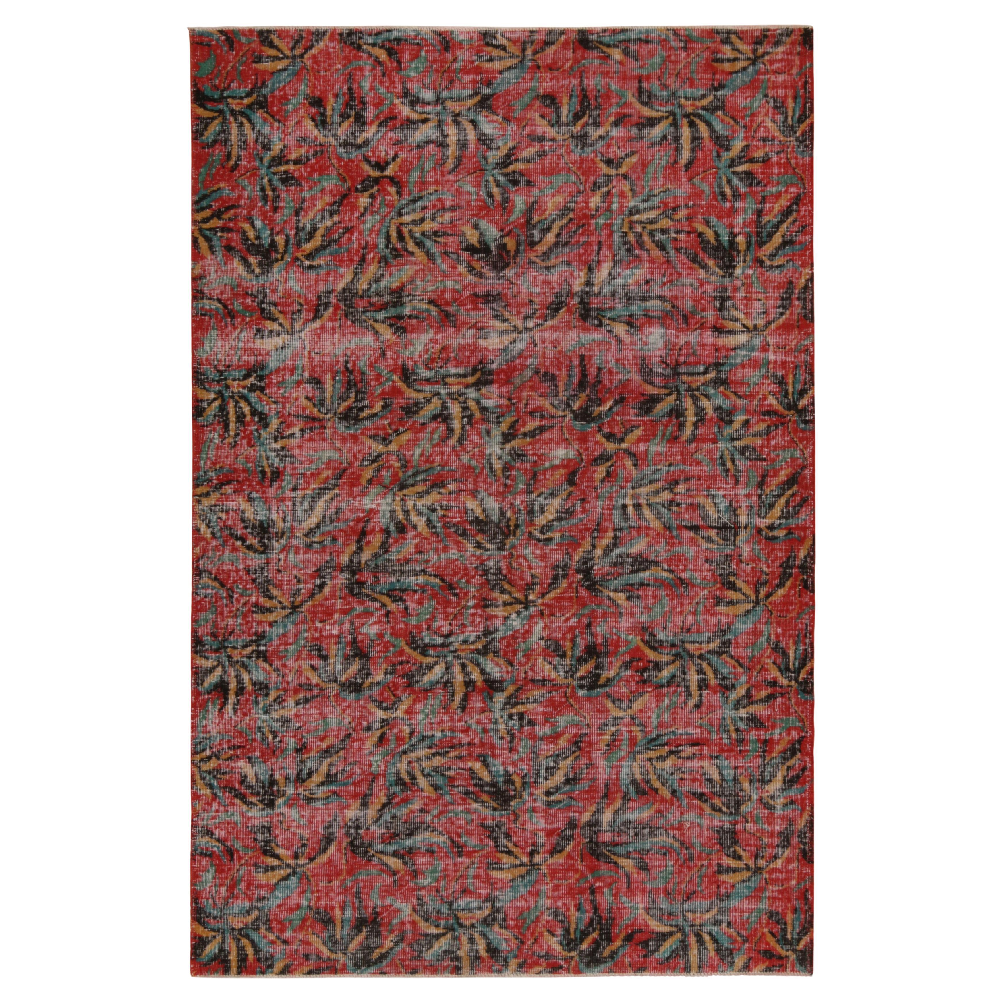 Vintage Distressed Zeki Müren Rug in Red and Black Patterns by Rug & Kilim For Sale