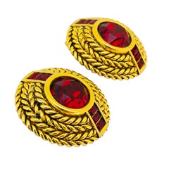 Vintage DIVA  orecchini a clip in vetro rosso oro di design