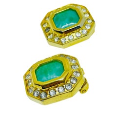 Orecchini a clip d'epoca firmati DIVA con pietre preziose in vetro dorato