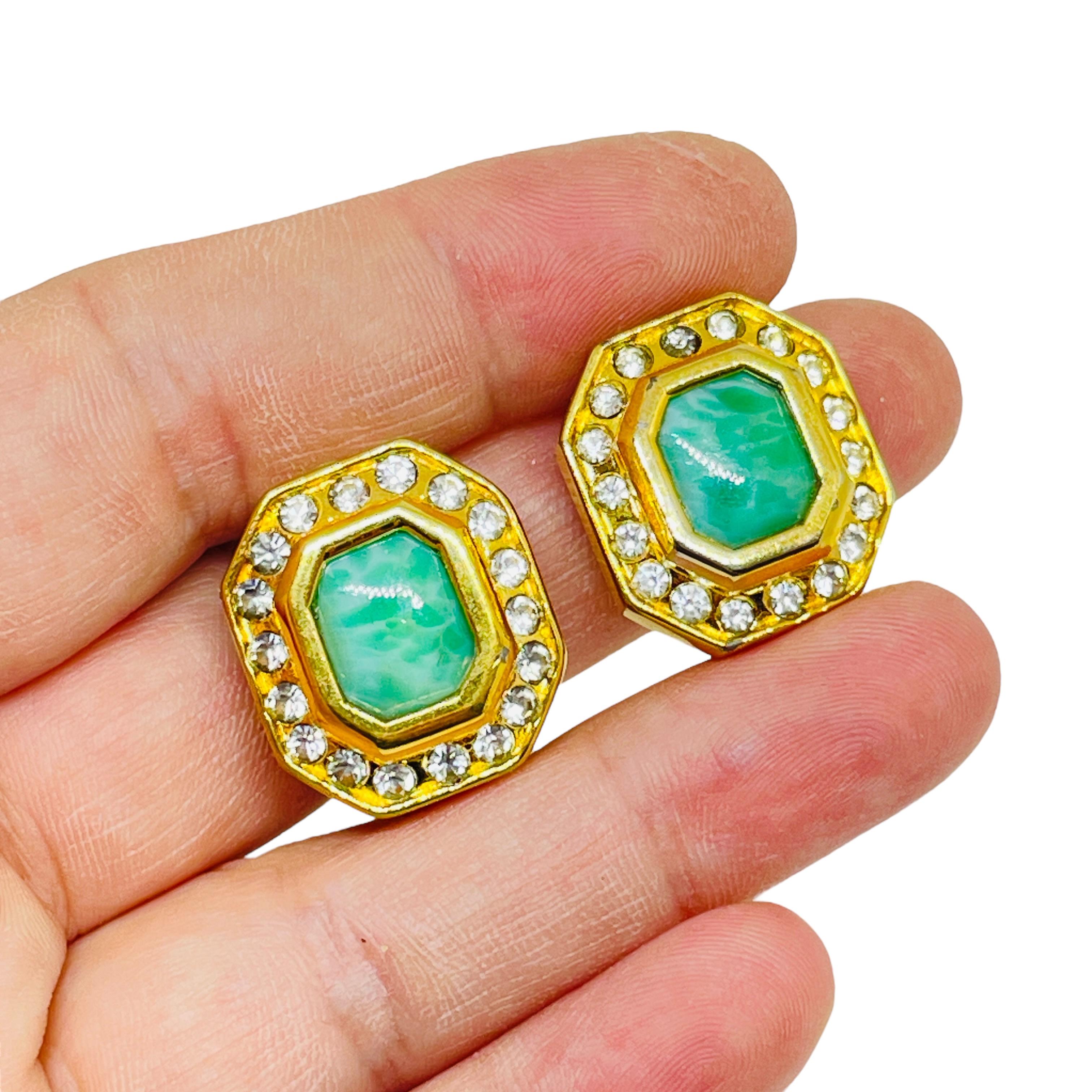 Women's Vintage DIVA signed gold glass gemstones massive designer clip on earrings For Sale