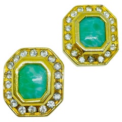 Vintage DIVA signed gold glass gemstones massive designer clip on earrings