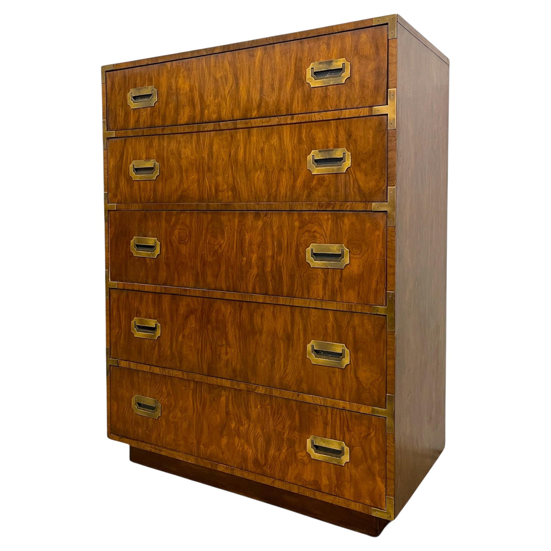 Cassettiera a 5 cassetti in stile Campaigner vintage con ferramenta in ottone