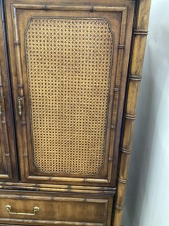 Vintage Dixie Furniture Fruitwood and Rattan Armoire