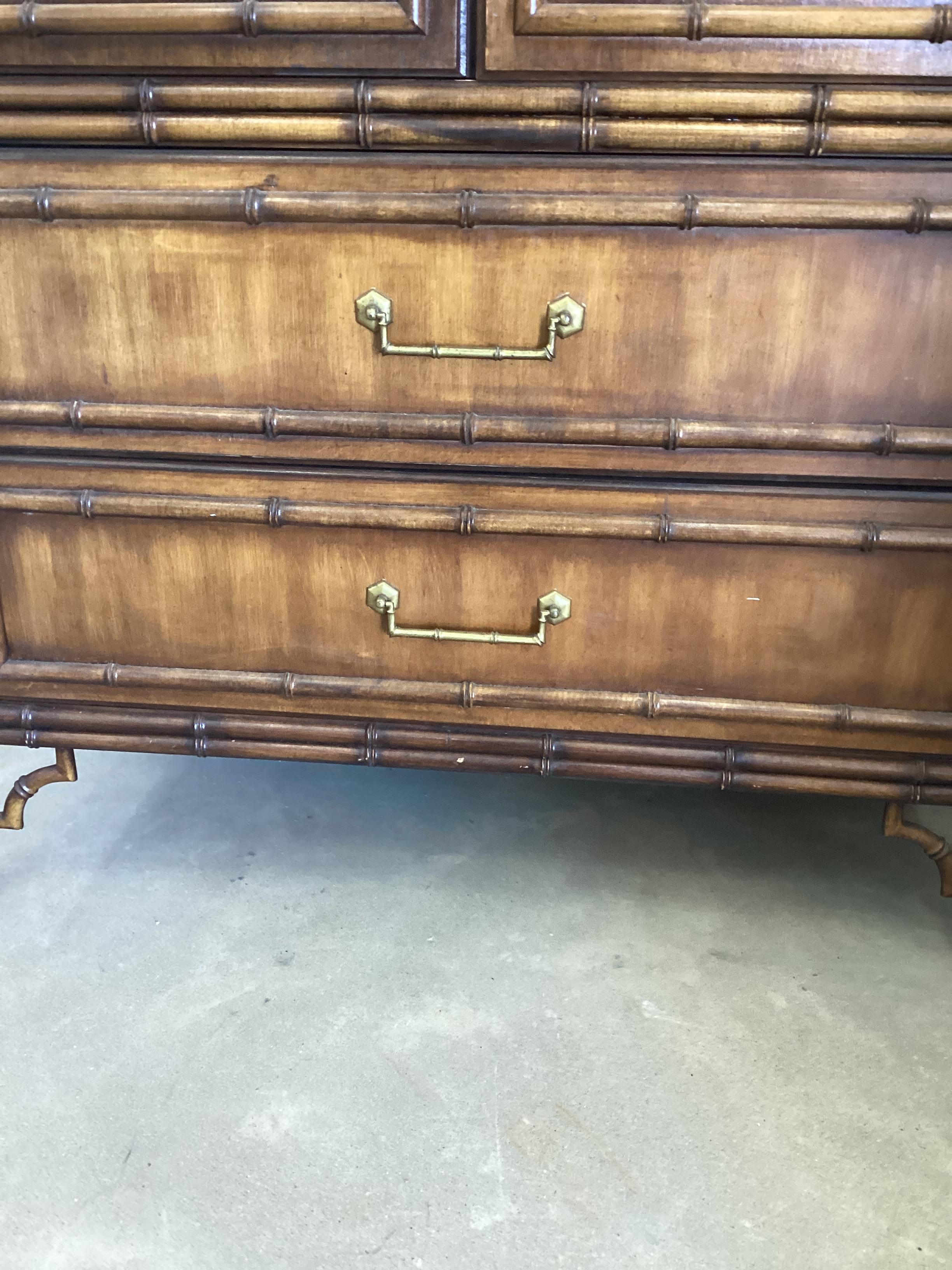 Mid-Century Modern Vintage Dixie Furniture Fruitwood and Rattan Armoire For Sale