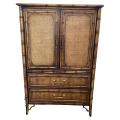 Vintage Dixie Furniture Fruitwood and Rattan Armoire