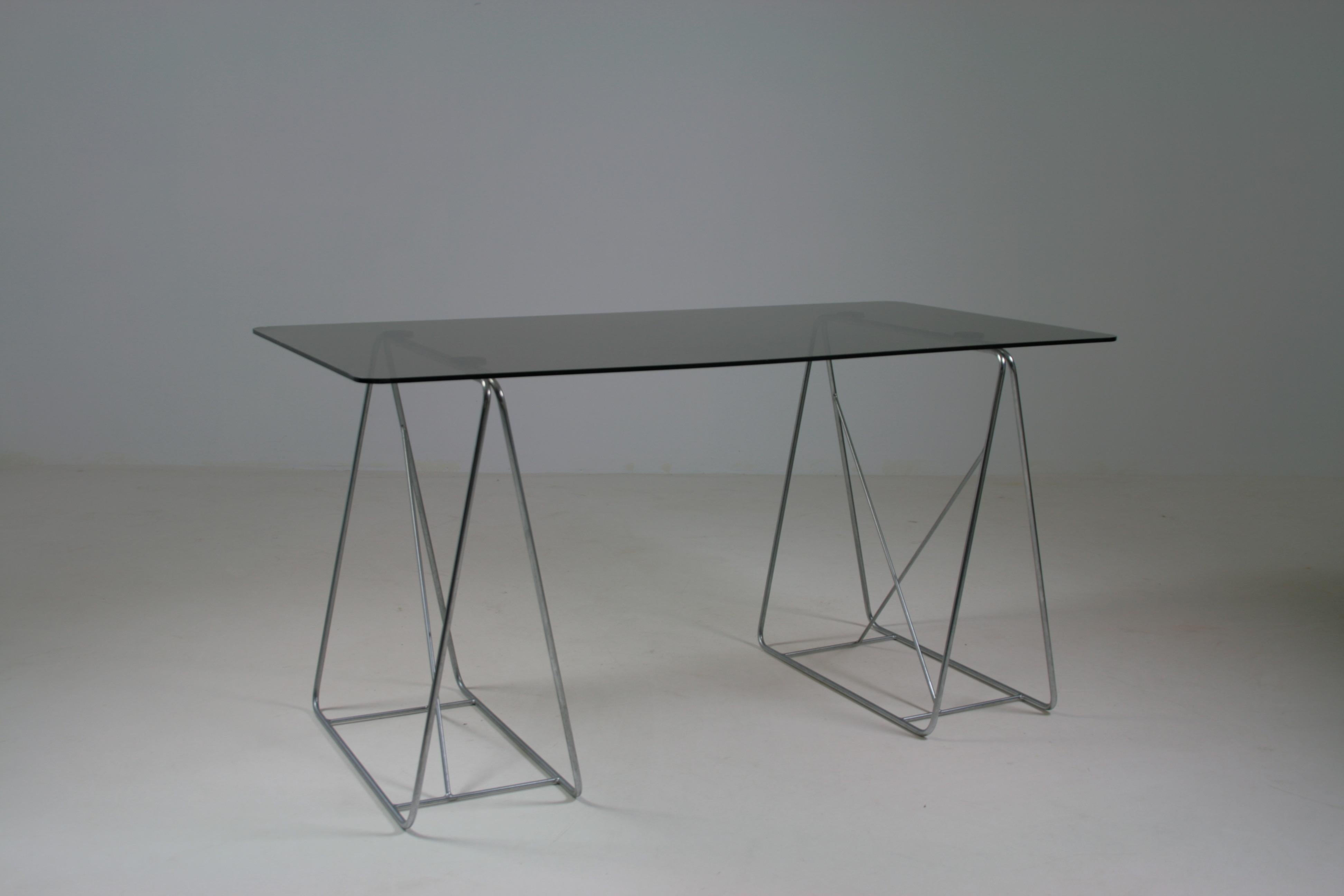 Glass Vintage “Djinn” desk by Olivier Mourgue for Airborne For Sale