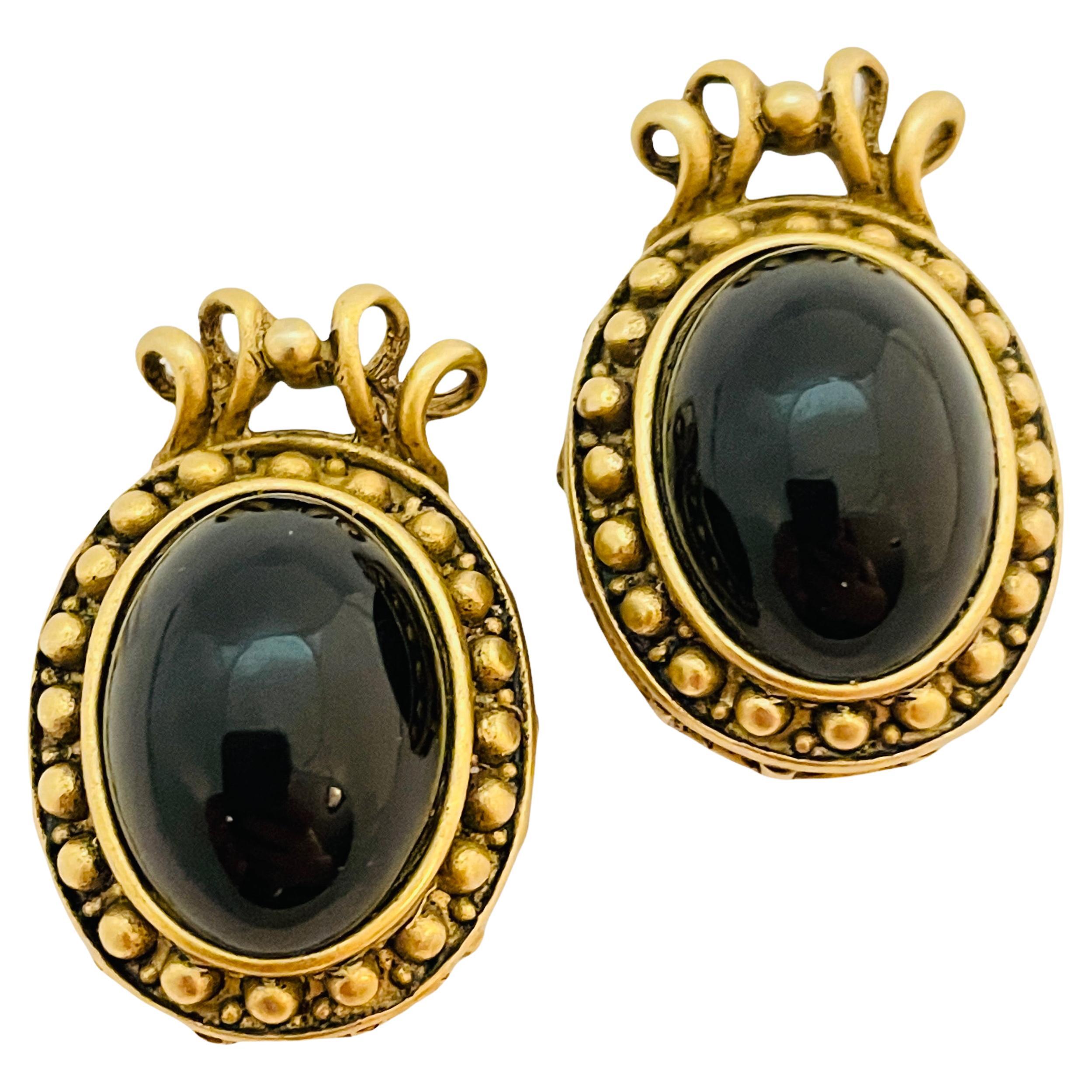 Vintage DKNY DONNA KARAN gold black designer runway clip on earrings For Sale