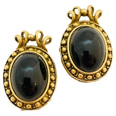 Vintage DKNY DONNA KARAN gold black designer runway clip on earrings