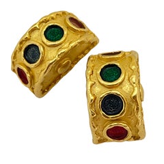 Vintage DKNY DONNA KARAN gold enamel designer runway clip on earrings