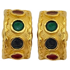 Vintage DKNY DONNA KARAN Gold Emaille Designer Laufsteg-Ohrclips an Ohrringen, DKNY 