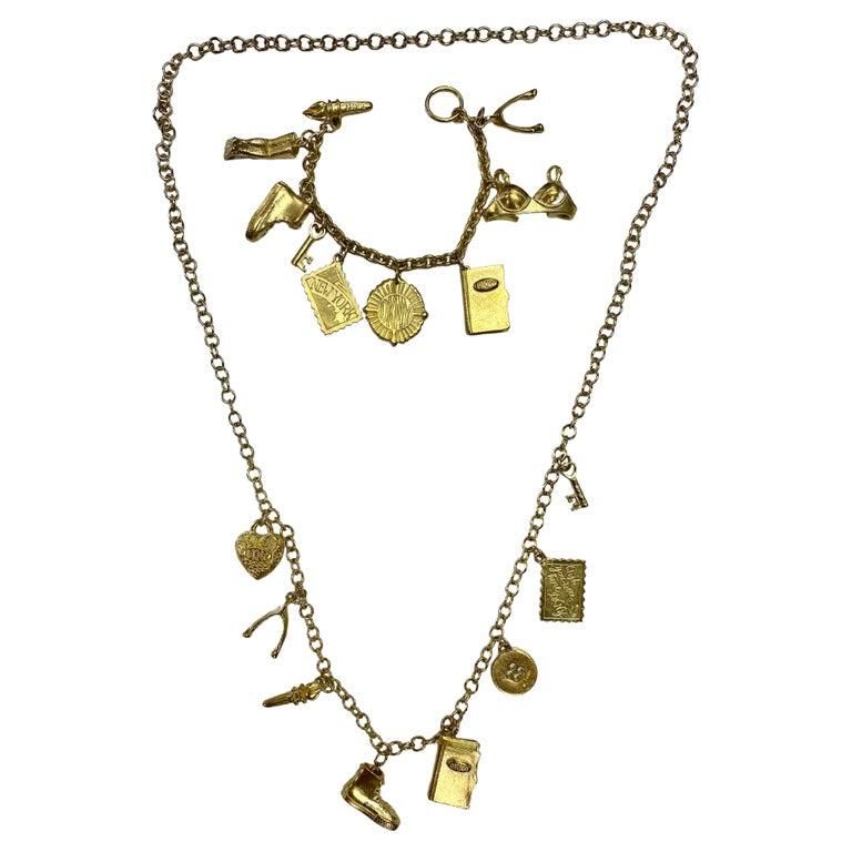 Vintage DKNY Donna Karan of NY Multi Charm Gold Necklace In Excellent Condition In Montreal, QC