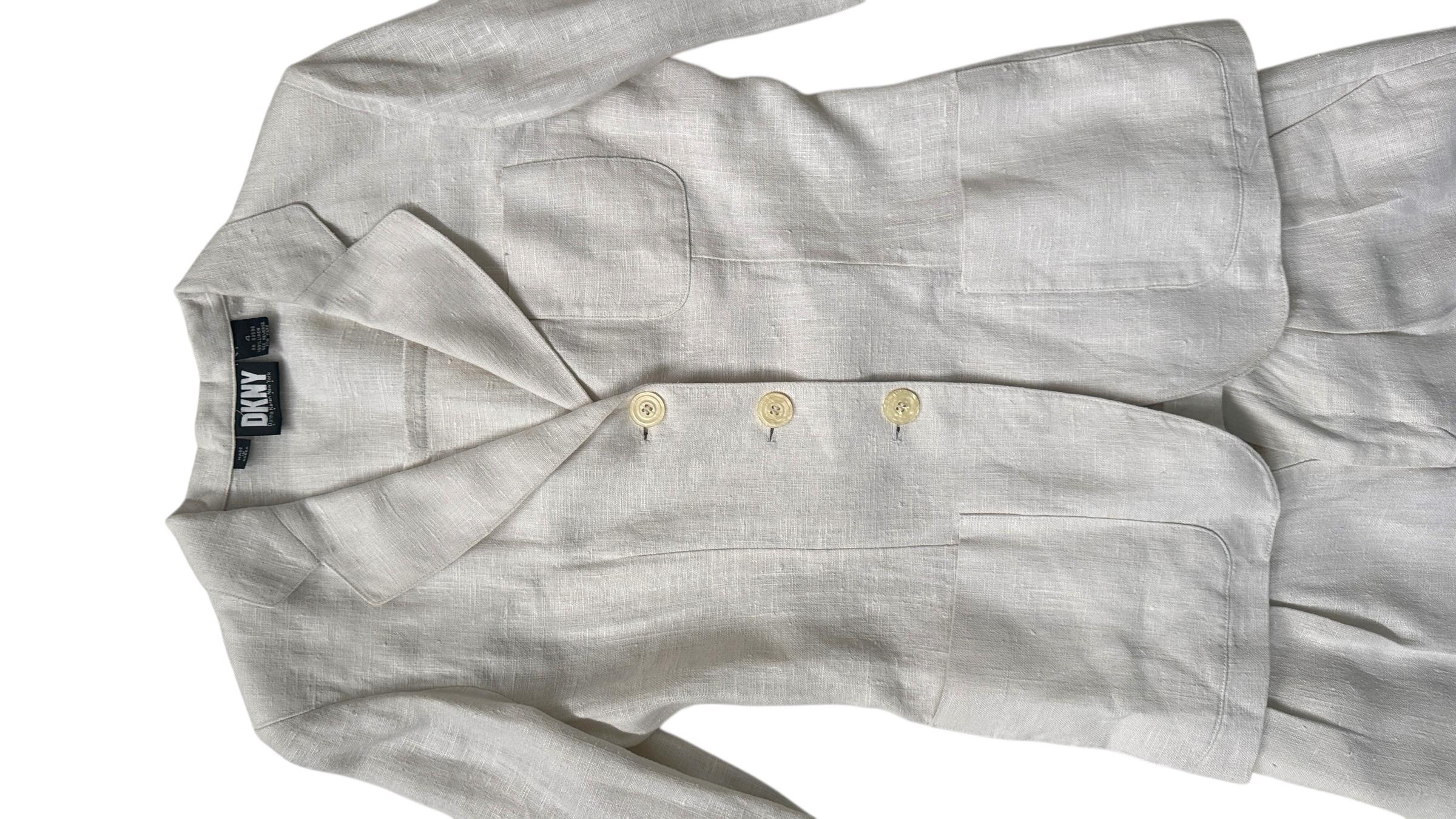 Vintage DKNY Ivory Casual Linen Suit im Angebot 5