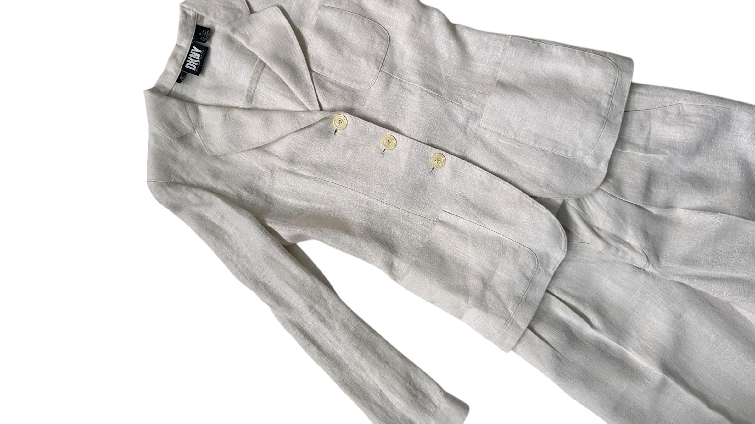 Vintage DKNY Ivory Casual Linen Suit im Angebot 6