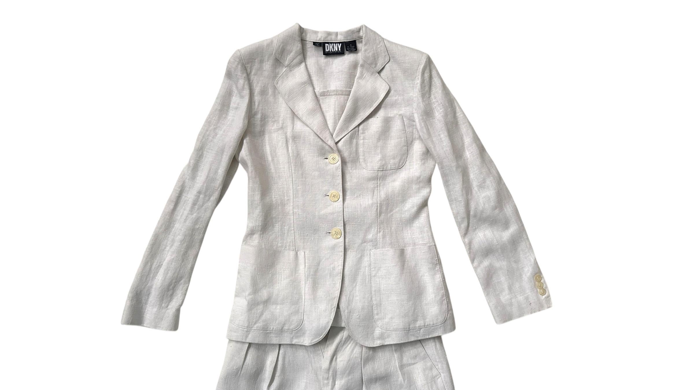 Vintage DKNY Ivory Casual Linen Suit im Angebot 9