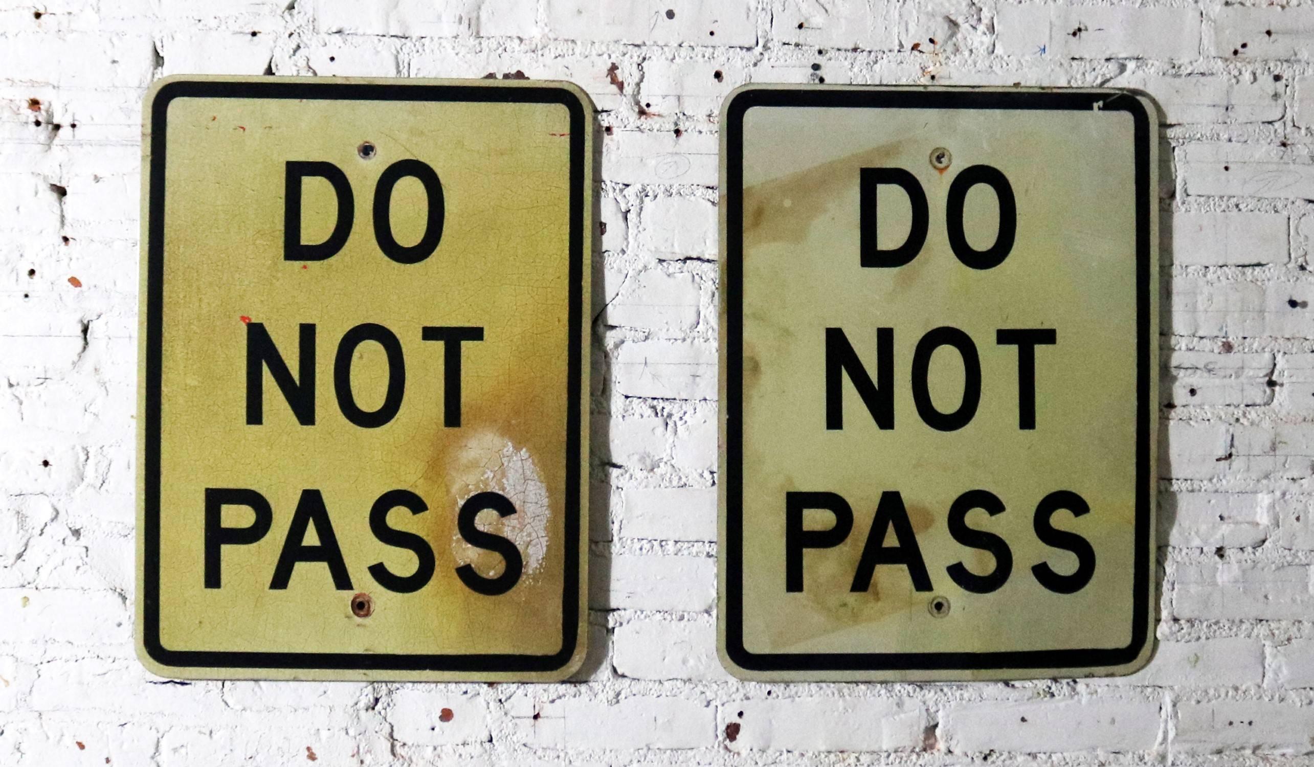 Vintage Do Not Pass Metal Traffic Signs For Sale 2