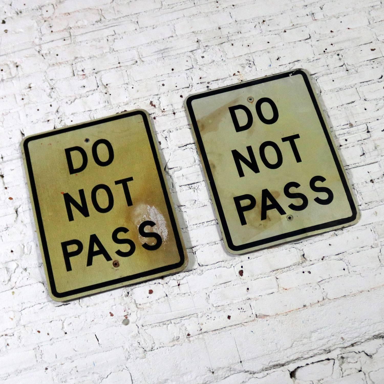 Cool vintage “Do Not Pass” metal traffic signs. We have two offered and have priced them individually. These are in wonderful vintage condition made of aluminium with all the great patina provided from years of use. Select #1 or #2 or both, circa