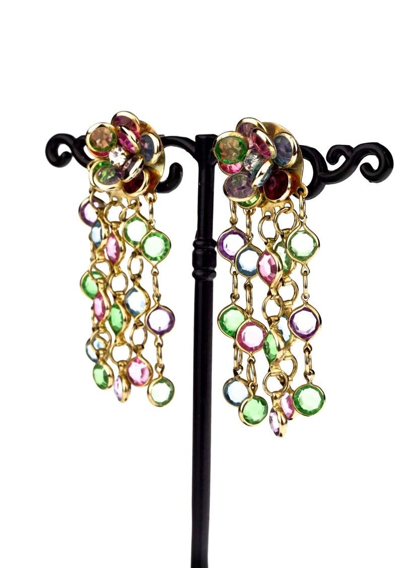 Women's Vintage Documented LIZA MINNELLI Flower Cascading Swarovski Dangling Earrings