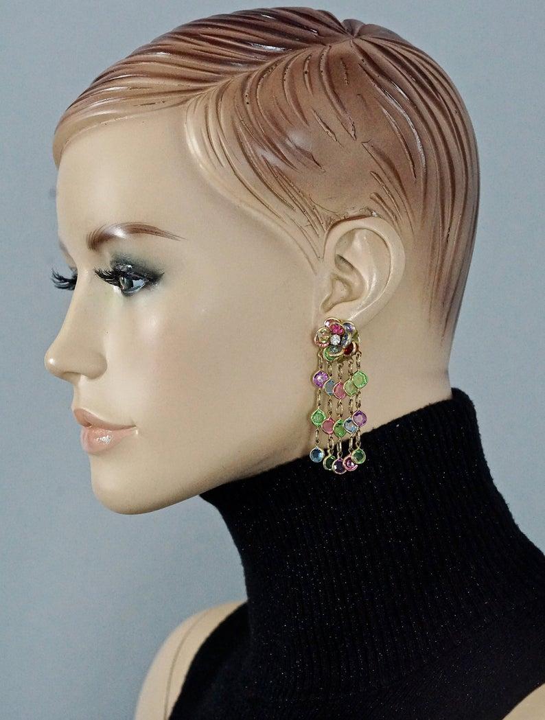 Vintage Documented LIZA MINNELLI Flower Cascading Swarovski Dangling Earrings 1