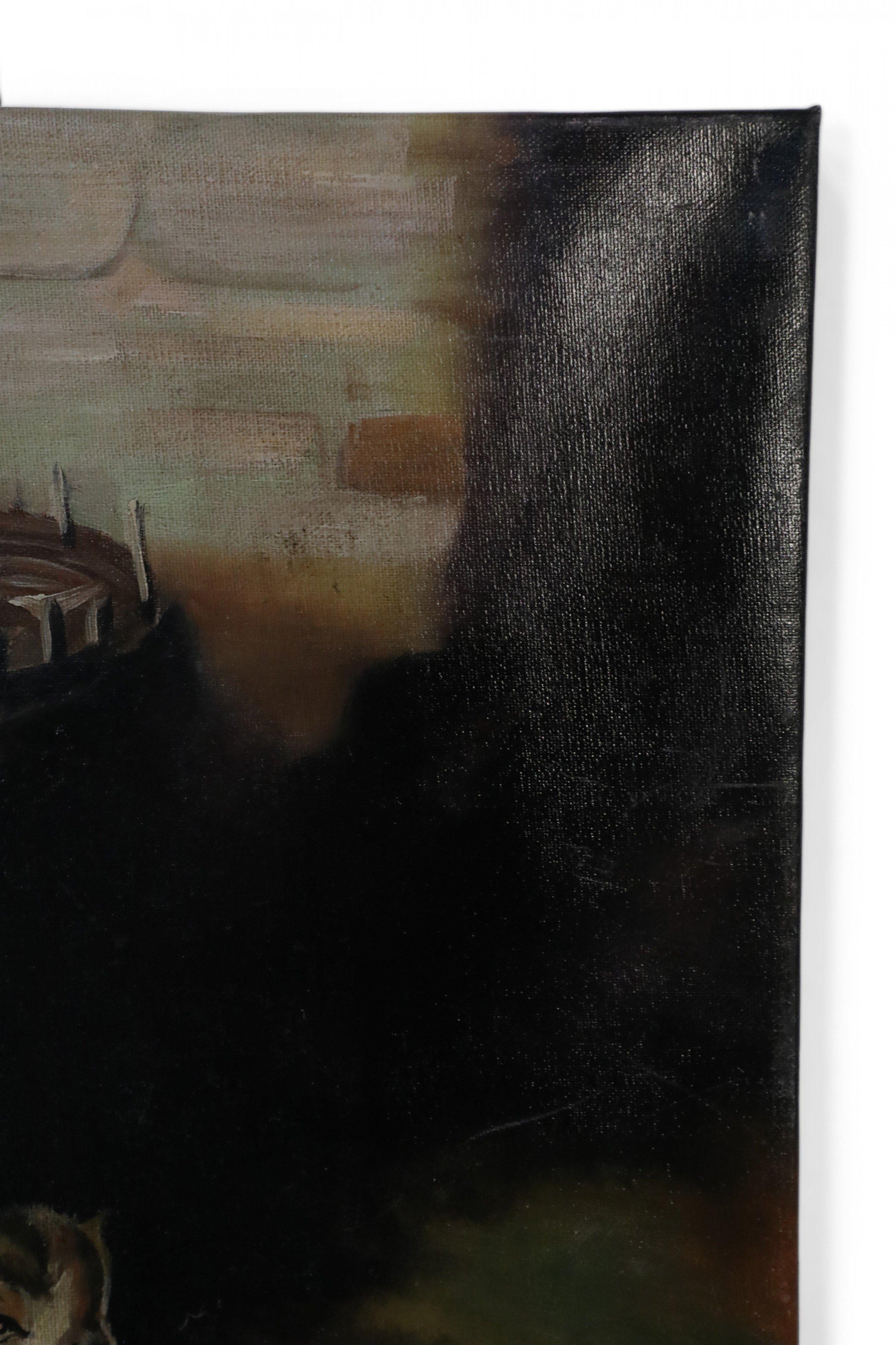Pittura a olio su tela con cane e agnello vintage In condizioni buone in vendita a Queens, NY