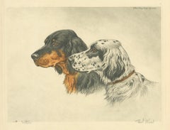 Setters Vintage Dog Portrait Lithograph, Paul Wood, 1930s, Signed