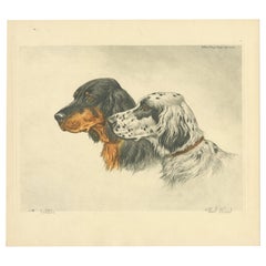 Vintage Dog Portrait Lithograph “Setters” by Paul Wood – New York, 1930s