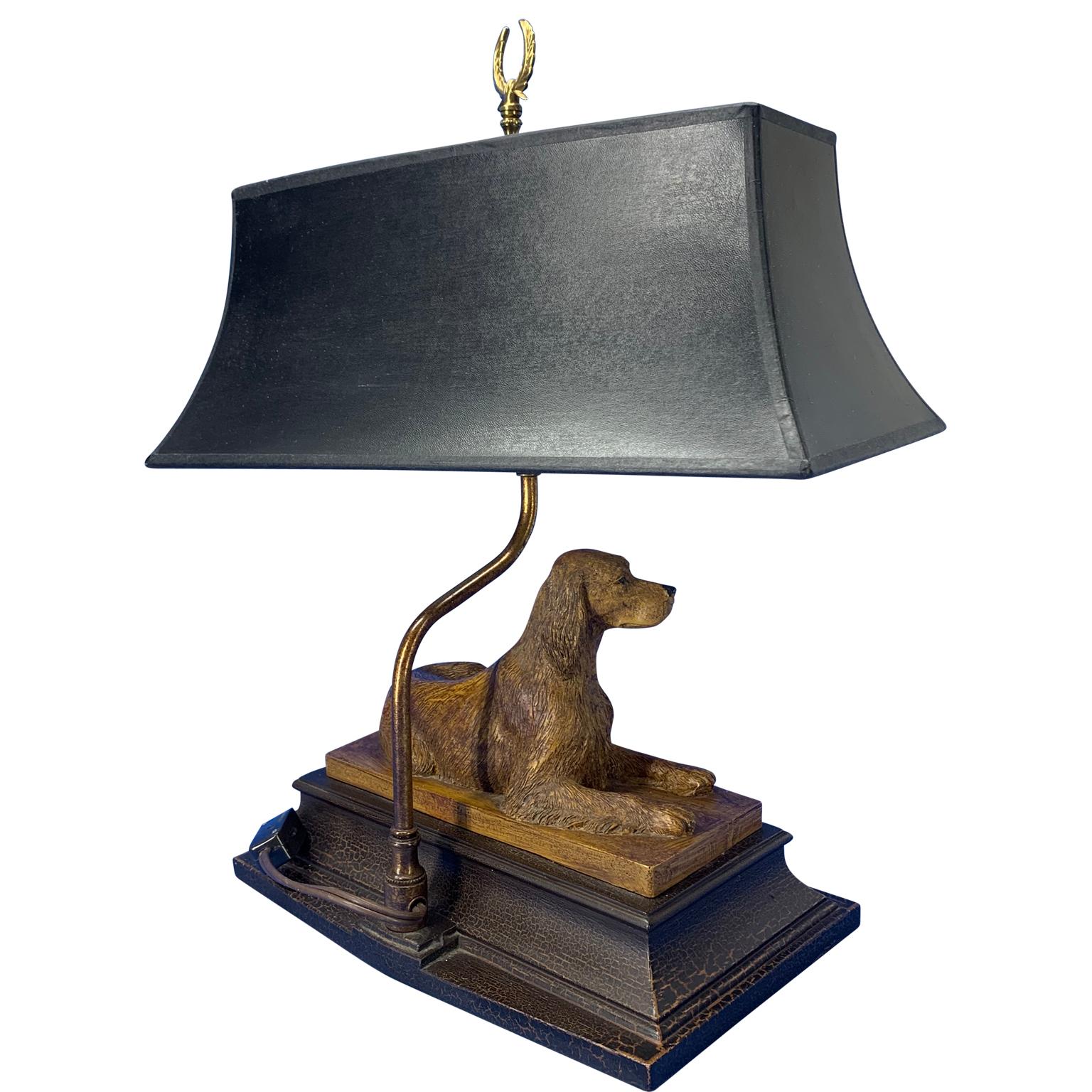 Mid-Century Modern Vintage Dog Sculpture Desk Lamp With Black Shade